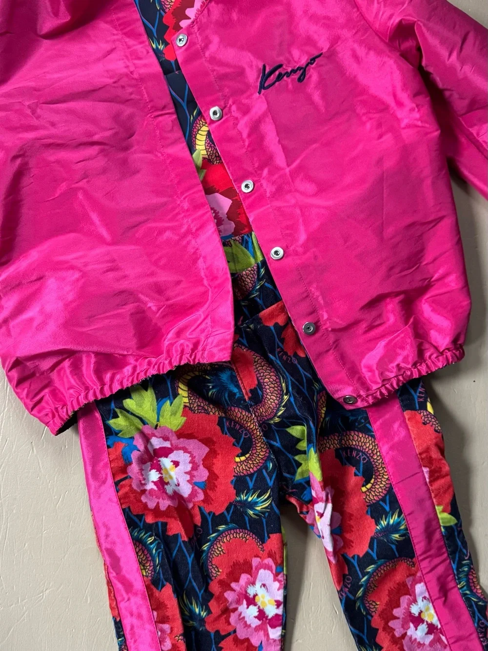 Kenzo Kids Dragon Floral Reversible Satin Bomber Jacket & Matching Velvet Pants